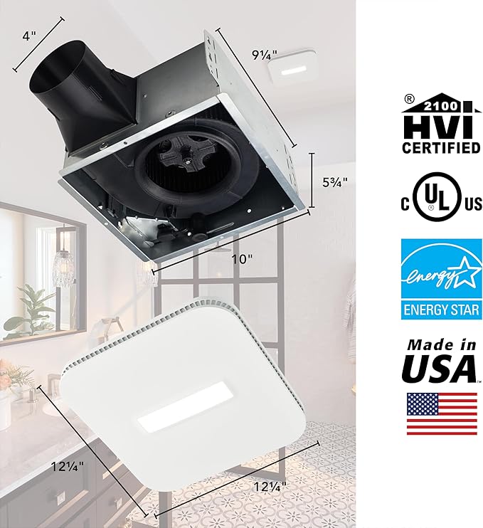 Broan-NuTone AE80LK Ventilation with LED CleanCover and Roomside Installation, ENERGY STAR Certified, 80 CFM, 0.7 Sones, White