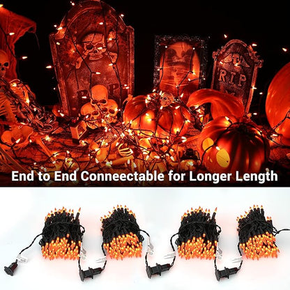 Brizled Orange Halloween Lights, 21.3ft 100-ct Incandescent Halloween String Lights Connectable, UL Certified Orange Light String, Black Wire Mini Light Set for Fall Season Holiday Thanksgiving Tree