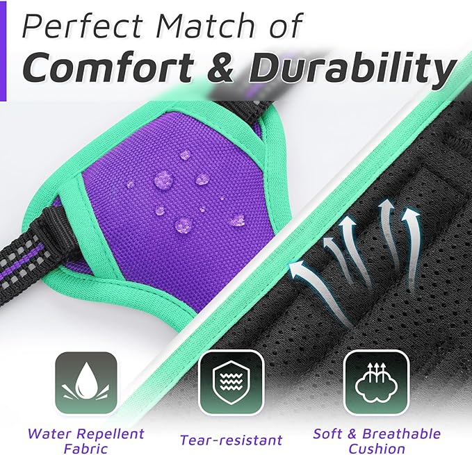 Eagloo Dog Harness for Large Dogs, No Pull Service Vest with Reflective Strips and Control Handle, Adjustable and Comfortable for Walking, No Choke Harness with 2 Metal Rings, Purple & Green, M-Mewly Pet
