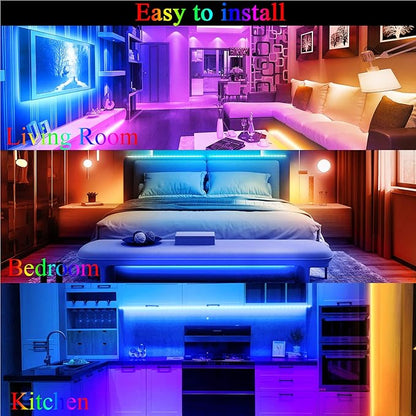 QZYL 75ft LED Lights for Bedroom, RGB LED Strip Lights for Living Room, Party Decor with Dimmable Lighting, Bright Adjustable Colors, and 8 Lighting Modes, Adhesive Backing