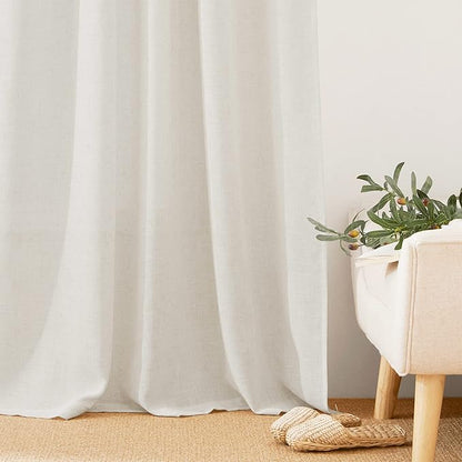 RYB HOME Curtains for Bedroom - Sheer Linen Textured Curtains Semi Transparent Privacy Shades for Farmhouse Living Room Kids Room, W 52 inch x L 90 inch, Linen, 1 Pair