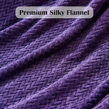 NEWCOSPLAY Super Soft Throw Blanket Dark Purple Premium Silky Flannel Fleece Leaves Pattern Lightweight Bed Blanket All Season Use (Dark Purple, Throw(50"x60"))