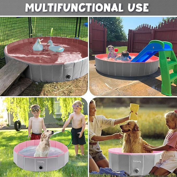 Furrybaby Dog Pool, Kiddie Pool Hard Plastic, Collapsible Pet Bath Foldable Swimming Pet Pool Portable Pink 32''-Mewly Pet