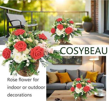 Artificial Flowers 25pcs Fake Roses, Red Foam Rose Faux Flower for DIY Wedding Bouquets Bridal Shower Centerpieces Floral Arrangements Home Decorations Party Backdrops Table