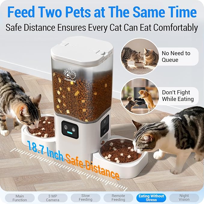 Automatic Cat Feeder with Two HD Camera for 2 Cats: 5G WiFi Automatic Dog Feeder with Night Vision & Slow Feed, 7L Auto Cat Food Dispenser for Multiple Pet, Detachable for Cleaning - 29 Cup-Mewly Pet