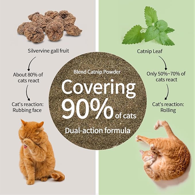 Catnip & Silvervine Powder – 30g Blend of Silvervine Gall Fruit & Catnip, Non-Addictive, for All Cat Ages, Multi-Use with Toys, Scratchers & Protecting Furniture, with 5 Little Pouches-Mewly Pet