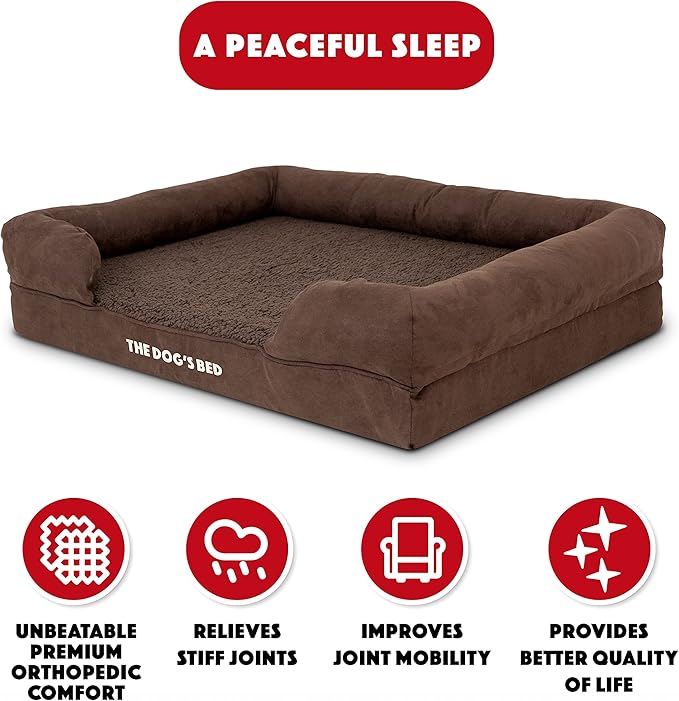 The Dog’s Bed, Large Brown Plush 36x27, Memory Foam, Pain Relief: Arthritis, Hip & Elbow Dysplasia, Post Surgery, Lameness, Supportive, Calming, Waterproof Washable Cover, Veterinary Approved-Mewly Pet