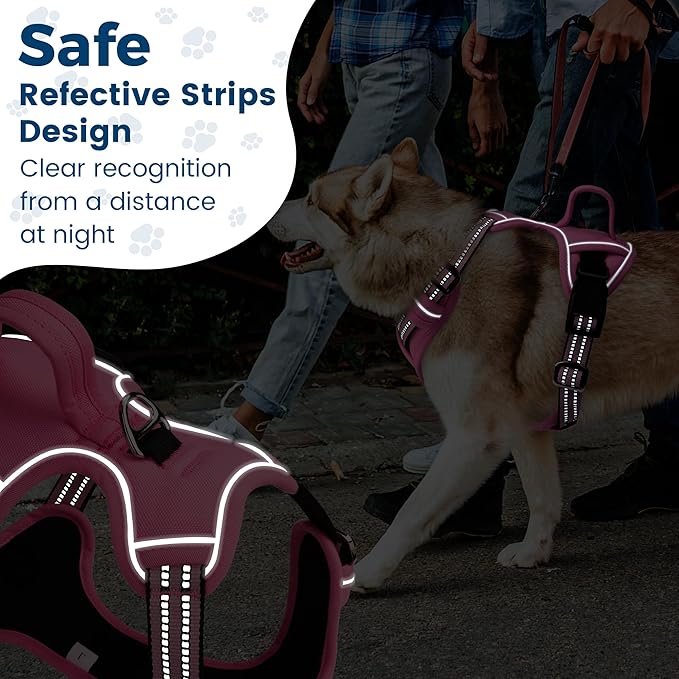 Funfox Dog Harness No Pull, Adjustable Pet Vest Harness, Super Soft Material with Vertical Handle Easy Control, Reflective Night Walking, 2 Leash Clips for Small Sized Dogs, Pink, S-Mewly Pet