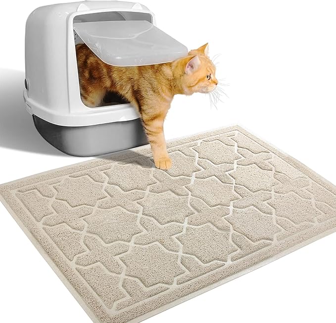 Yimobra Cat Litter Mat, 24"x20" Litter Mat with Litter Lock Mesh, Soft Cat Litter Mat Litter Trapping Mat, Easy to Clean, Non-Slip, Water Resistant, Litter Free Floors, Beige-Mewly Pet