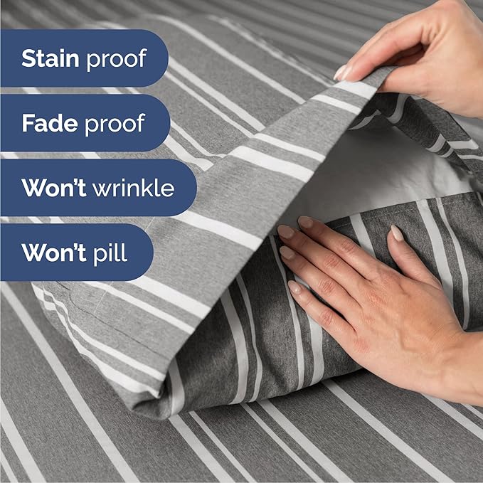 Cal King 6 Piece Sheet Set - Comfy Breathable & Cooling - Soft Hotel Luxury Bedding Set w/ 8-16 Inch Deep Pockets - 1 Flat & 1 Fitted Sheet & 4 Pillowcases - Wrinkle Free & Easy Care - Grey Stripes 3