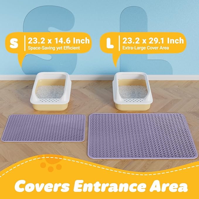 Cat Litter Mat - 23.2'' x 14.6'' Small Litter Trapping Mat, Easy to Clean Litter Box Mat, Waterproof, Urine-Proof, Non-Slip Kitty Litter Mats for Floor, Purple-Mewly Pet