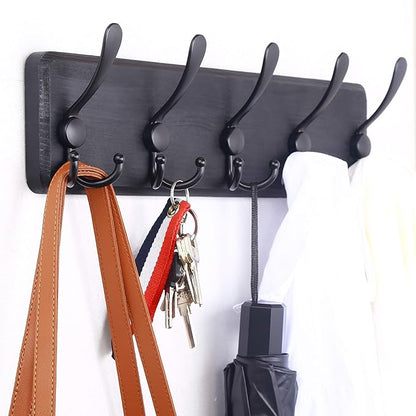 WEBI Rustic Coat Rack Wall Mount,Wood Coat Hooks Wall Mounted Coat Hanger,16" Hole to Hole,Hook Rack Rail,5 Triple Hooks for Hanging Coats,Hats,Jacket,Clothes,Entryway,Black,2 Packs