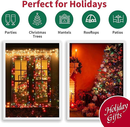 LAMPHOME Super-Bright Extendable Multicolor Christmas Lights Decoration 300Lights 63.8ft(2pk of 150L) UL Certified Mini Bulb String Lights for Outdoor Christmas Tree Garden Holiday Party Patio Decor