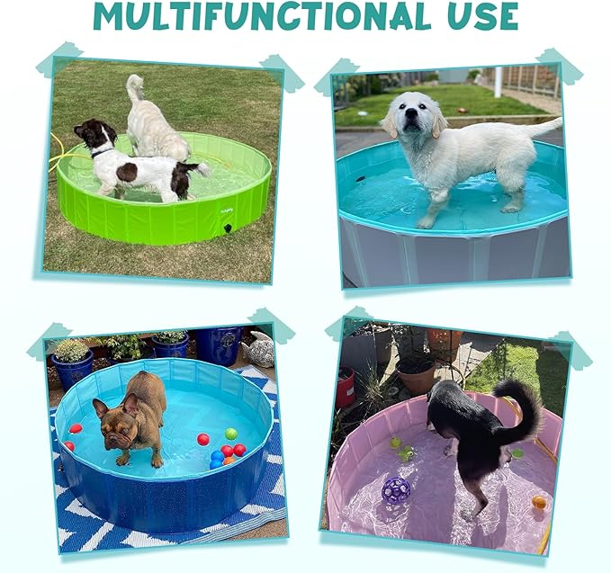 Furrybaby Dog Pool, Kiddie Pool Hard Plastic Foldable Dog Pools for Large Dogs Portable Pet Doggie Wading Swimming (Grey 47'') Indoor and Outdoor-Mewly Pet