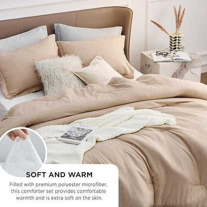 Bedsure California King Comforter Set - Warm Sand Soft Bedding for All Seasons, Cationic Dyed Bed Set, 3 Pieces, 1 California King Size Comforter (104"x96") and 2 Pillow Shams (20"x36"+2")