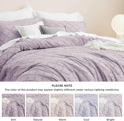 Bedsure Twin Comforter Set - Lavender Comforter, Boho Tufted Shabby Chic Bedding for Kids, 2 Pieces Vintage Farmhouse Bed Set for All Seasons, Fluffy Soft Bedding with 1 Pillow Sham