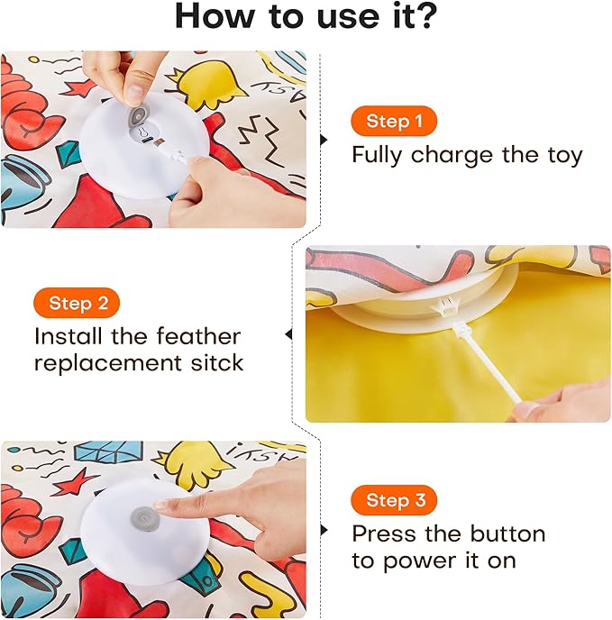 Potaroma Interactive Cat Feather Toys, Hide and Seek Concealed Moving Feather Wand, Rechargeable Touch Activated Indoor Kitten Exercise Kicker, Mouse Squeaky, Graffiti Cover-Mewly Pet