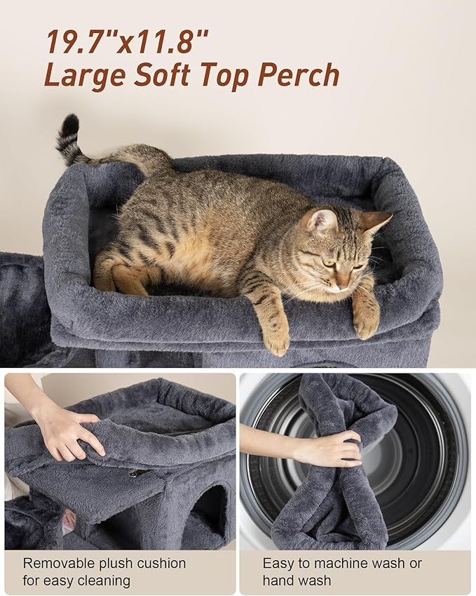 Cat Tree with Large Top Perch, 21.6in Cat Tower with Big Hammock and Dual Condos, All-in-one Cat Activity Center-Mewly Pet