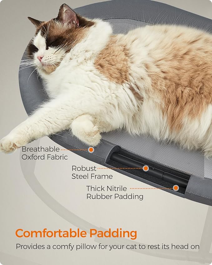 Feandrea Pet Bed, Cat Hammock, Elevated Cat Bed for Multiple Cats, with Removable Washable Mesh, for Pets up to 28 lb, Oval, Gray UPCB002G01-Mewly Pet