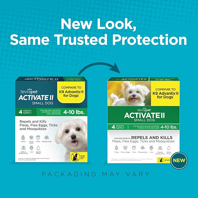 TevraPet Activate II Flea and Tick Prevention for Dogs | 4 Count | Small Dogs 4-10 lbs | Topical Drops | 4 Months Flea Treatment-Mewly Pet