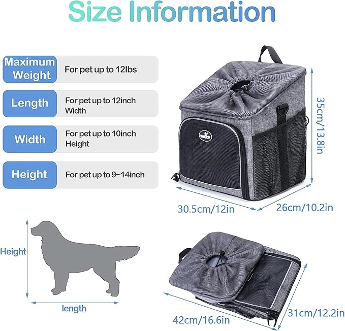 Dog Bike Basket Carrier, Pet Bicycle Front Carrier Backpack for Bike Riding Foldable Removable, Reflective Strips, 2 Side Storage Pockets, Pet Travel Bag for Cats Small Dogs-Mewly Pet