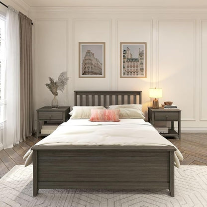 Plank+Beam Solid Wood Full Bed Frame, Platform Bed with Headboard, Clay