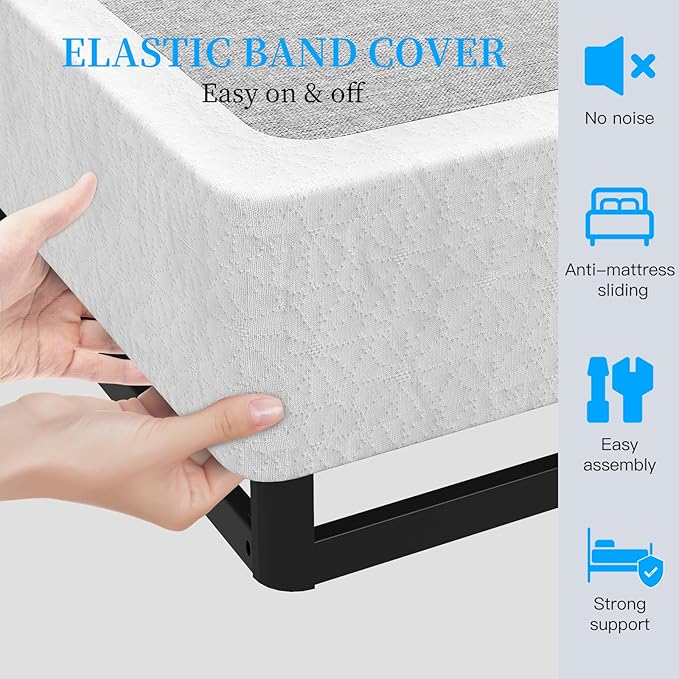 King Box Spring, 9 Inch Metal King Size Box Spring Only, Heavy Duty Metal Frame Mattress Foundation Support for 3000lbs, Easy Assembly, Noise Free, Non Slip