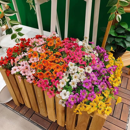 28 Bundles Silk Daisy Fake Plants Faux Flowers UV Resistant Fake Bushes Plastic Artificial Flowers Faux Outdoor Indoor Plants for Spring Summer Decoration (7 Colors)