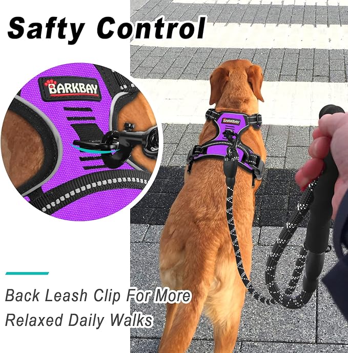 BARKBAY No Pull Dog Harness Large Step in Reflective Dog Harness with Front Clip and Easy Control Handle for Walking Training Running(Purple,S)-Mewly Pet