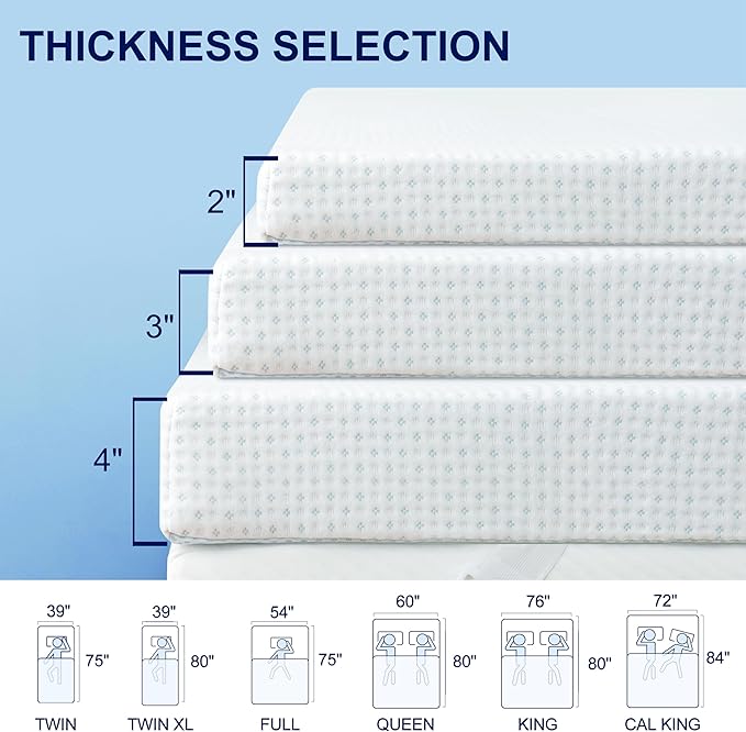 Subrtex 3 Inch Mattress Topper Cover (Only Cover) Mattress Topper Protector Bedding Rayon Made from Bamboo Removable Mattress Encasement with Zippers, King