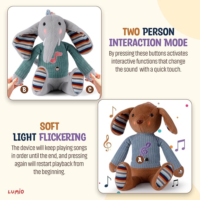 Lumio Musical Stuffed Animal Plush Toy with Lights & Sounds - Cute Interactive Toy for Newborns, and 3 6 12 to 48 Months (Puppy)-Mewly Pet