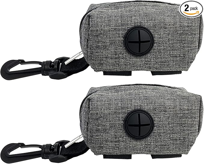 (2 Pack) Dog Poop Bag Holder for Leash,Doggie Waste Bag Dispenser Small Doggy Poop Bag Zipper Pouch with Carabiner Clip, Leash Attachment Holder for Pet Puppy Poop Bags-Mewly Pet