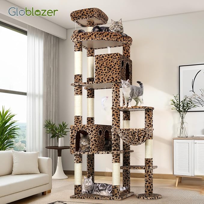 Globlazer Giant Cat Tree, 83 inch Cat Tree for Indoor Cats Large Adult, XXL Cat Tower with 9 Scratching Posts for 20lb+ Heavy Duty Large Adult Cats, F83, Leopard Print-Mewly Pet