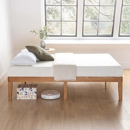 Mellow Naturalista Classic 16 Inch Solid Wood Platform Bed with Wooden Slats, Natural Pine, Twin
