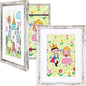 KINLINK 8.5x11 Kids Art Frames Set of 2, Solid Wood Kids Artwork Frames Changeable with Acrylic Front Opening Holds 150 Pictures, Art Frame for Kids Artwork with Mat or without Mat, Rustic White