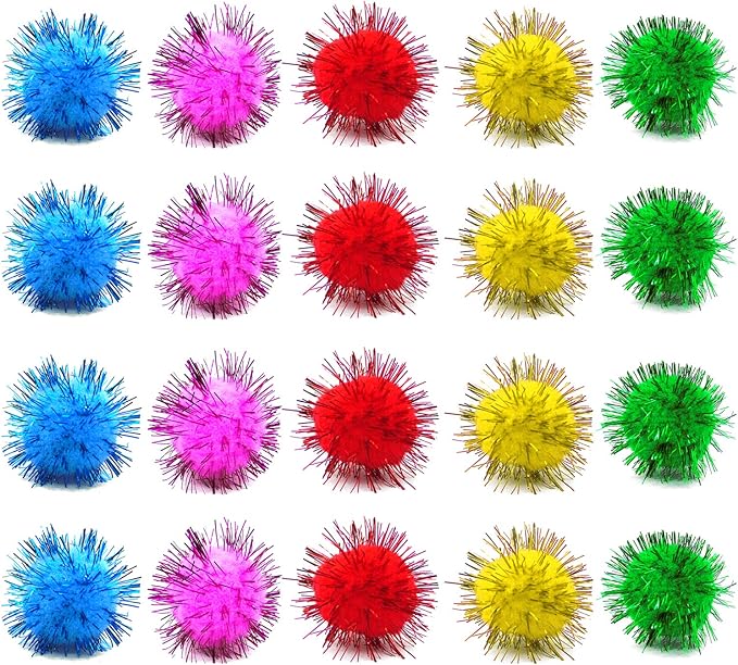 80 Pieces Cat Sparkle Balls Assorted Color 1 Inch Pom Poms Tinsel Cat Ball Toy Puff Balls Glitter Ball for Cats Kitten Toys for Indoor Cats and Crafts-Mewly Pet