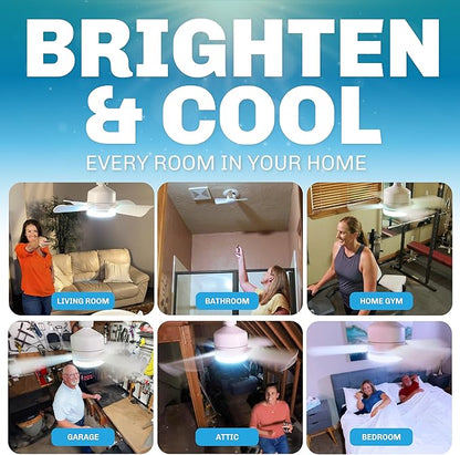 Bell+Howell Socket Breeze Socket Fan Light with Remote, Portable Small Ceiling Fans with Lights for Bedroom, Kitchen, Living Room, Ceiling Fan with Light 3500K, 1000 Lumens, Screws into E26/E27
