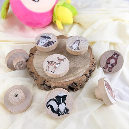 Animal Wood Dresser Cabinet Drawer Knobs Round Unique Decorative Wooden Drawer Knobs for Kids Cabinets (8, Log Color)