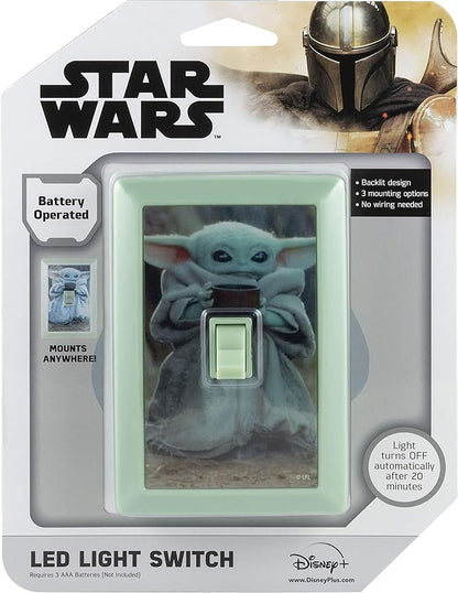 STAR WARS The Child Wall Switch, Battery Operated, Night Light, Wireless, Baby Yoda, Mandalorian, ON/Off, LED Light Switch, Perfect for Bedrooms, Bathrooms, Nursery, Game Room and More, 53291
