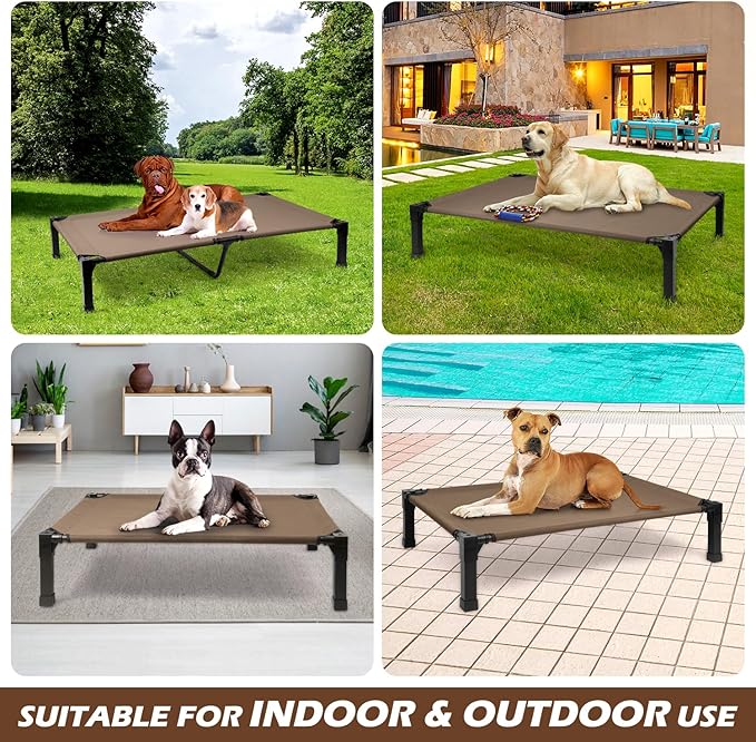 Heeyoo Elevated Dog Bed, Cooling Raised Pet Cot with Chew Proof Washable Breathable Mesh and Metal Frame, Portable Dog Cot Bed with No-Slip Feet for Outdoor or Indoor Use-Mewly Pet