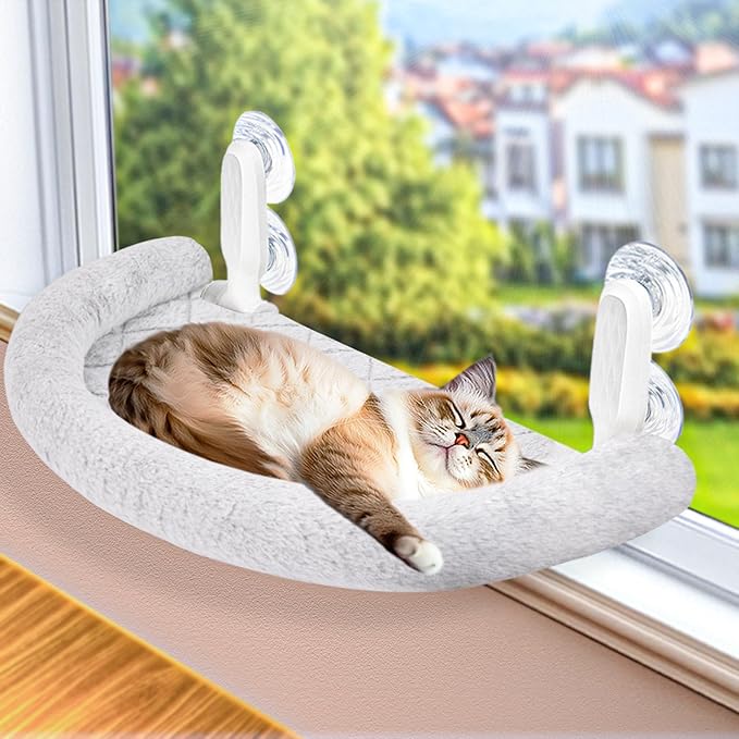 Cat Window Perch & Hammock - Exquisite Soft Wool Fleece, Safe & Comfortable Design with 4 Strong Suction Cups - Ideal for Large Cats (High-Grade Gray, Extra Large)-Mewly Pet