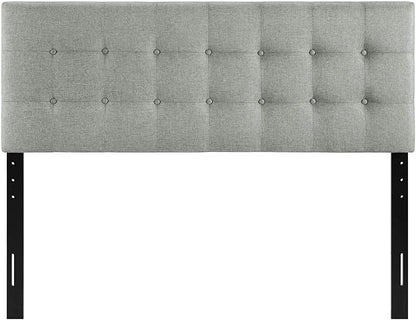 Modway Emily Tufted Button Linen Fabric Upholstered King Headboard in Gray