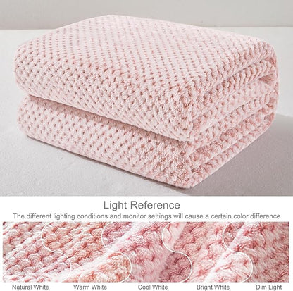 Exclusivo Mezcla Fleece Throw Blanket Extra Large, Super Soft and Warm Blankets for Couch, Sofa and Bed Waffle Textured, Cozy, Fuzzy and Lightweight (Mixed Dusty Pink, 50x70 Inches)