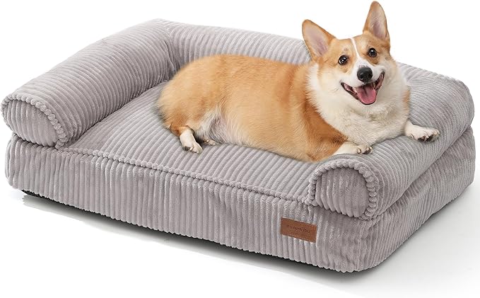 FUKUMARU Cute Dog Bed, Fluffy Dogs Couch with TPU Layer Keeping Lining Dry, Pet Sofa Medium Size Dog Easy to Care, Warm Cat Bed with Removable Zipper Cover, 36inch, Large, Light Grey-Mewly Pet