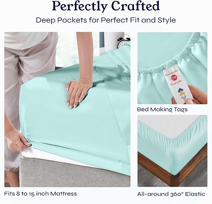 California Design Den Twin XL Sheet Sets - Soft 400 Thread Count Sateen, Natural 100% Cotton Sheets Set with Deep Pockets, Cooling and Durable Bedding - Seafoam