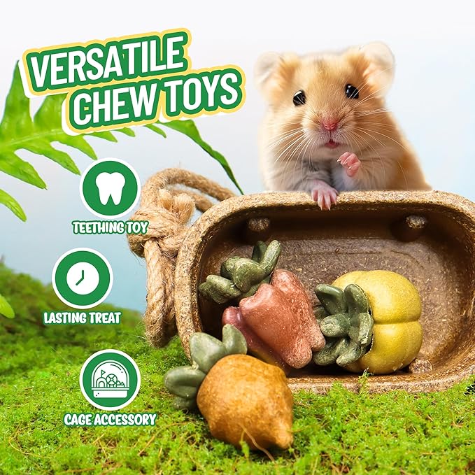 TEEWY Guinea Pig Chew Toys, Prevent Teeth Overgrowth, Natural Vegetables and Timothy Grass, Hamster Chew Toys, Chinchillas, Gerbils, Ha, Rabbit Rodents Teeth Care, Fruits & Vegetables & Basket Set-Mewly Pet