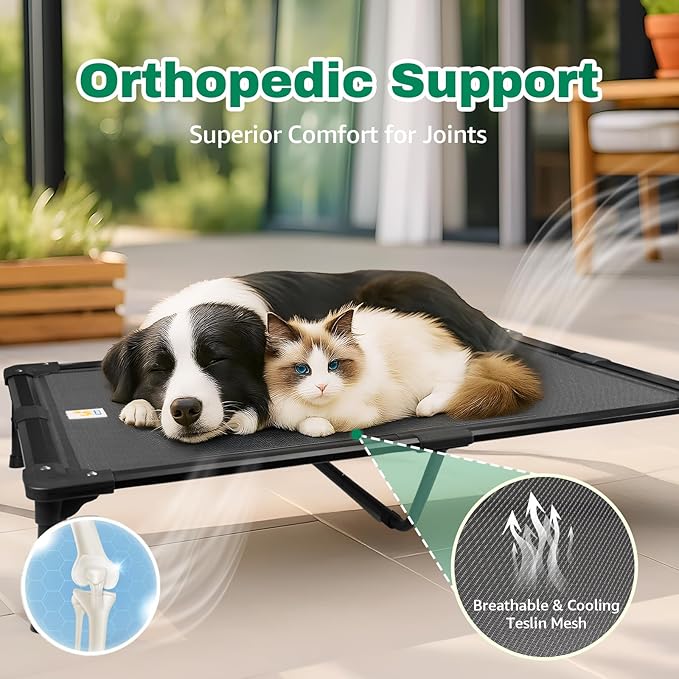 Sytopia 42'' Outdoor Elevated Dog Bed for Large Dogs, Chew-Proof Pet Camping Raised Cot with Breathable Mesh - Durable Frame, Cooling Hammock Style, Anti-Slip Base, Water-Resistant, Easy Clean-Mewly Pet