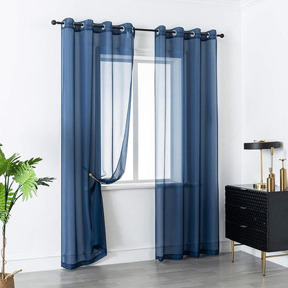 DUALIFE Navy Blue Curtains 120 Inches Long for Living Room 2 Panels Window Semi Voile Drapes Extra Length Solid Transparent Dark Blue Curtains for Bedroom Party Backdrop 52x120 Inch Length Indigo Blue