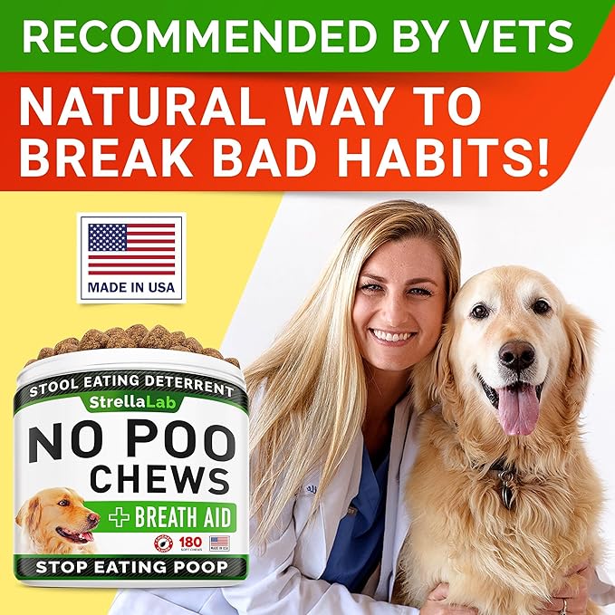STRELLALAB No Poo Chews for Dogs - Coprophagia Deterrent for Dogs - No Poop Eating - Digestive Enzymes - Gut Health & Immune Support - Stop Eating Poop - (180Ct, Poultry)-Mewly Pet