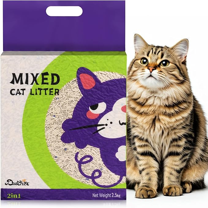 Mixed Cat Litter Fast Clumping,Ultra Absorbent,Natural Ingredients Litter,Water Dissolvable,Dust-Free,Low Tracking Bentonite Tofu Litter Odor Control(Original, 11 Pounds)-Mewly Pet
